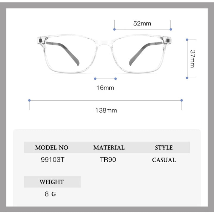 Hotony Unisex Full Rim Square Tr 90 Alloy Eyeglasses 99103T Full Rim Hotony