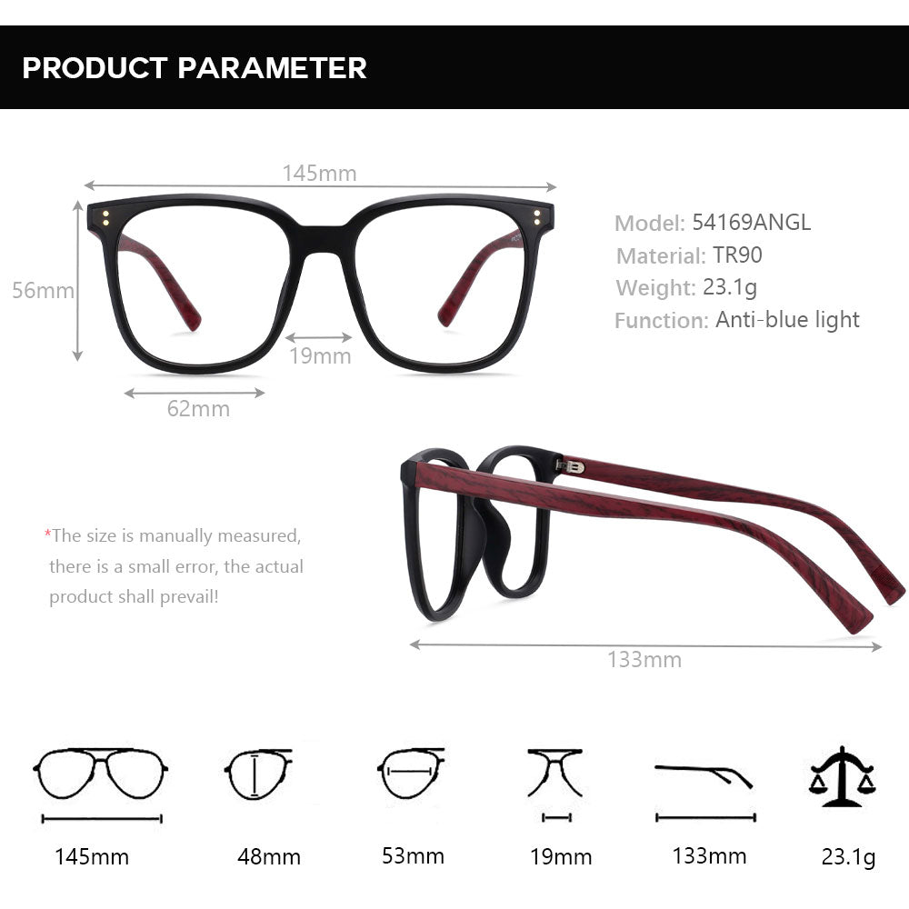 CCspace Unisex Full Rim Square Tr 90 Titanium Frame Eyeglasses 54169 Full Rim CCspace
