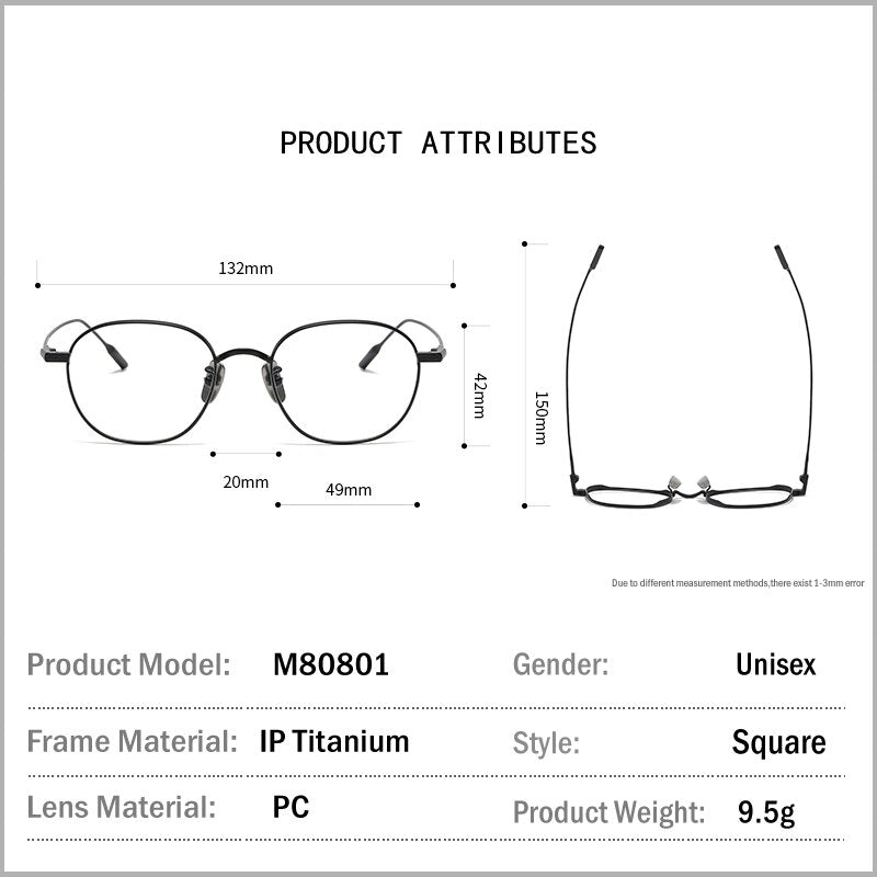 Muzz Unisex Full Rim Square Titanium Frame EyeglassesM80801 Full Rim Muzz
