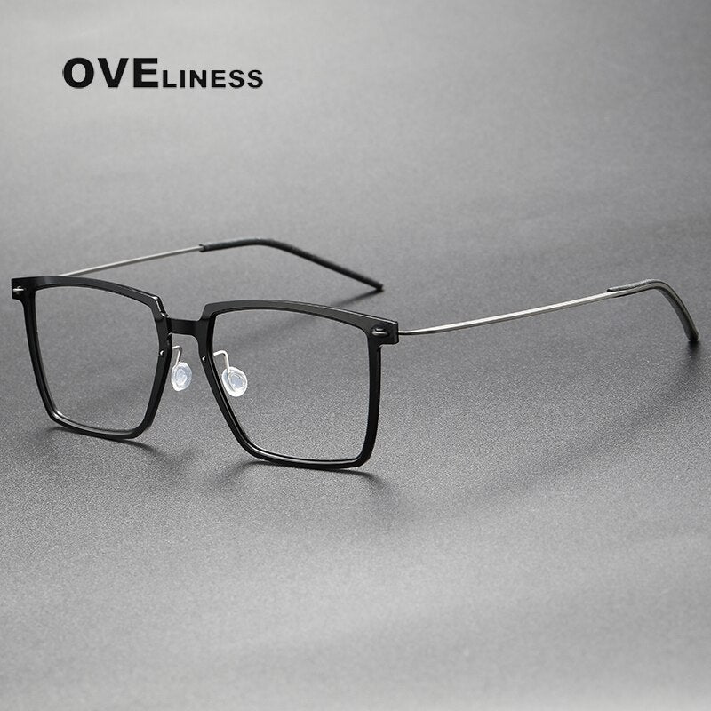 Oveliness Unisex Full Rim Square Acetate Titanium Eyeglasses Full Rim Oveliness shiny black gun