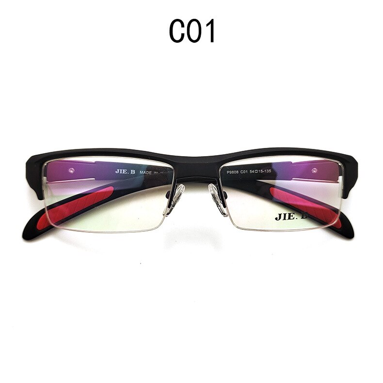 Cubojue Unisex Semi Rim Square Tr 90 Titanium Myopic Photochromic Reading Glasses P9808 Reading Glasses Cubojue no function lens 0 black red pad