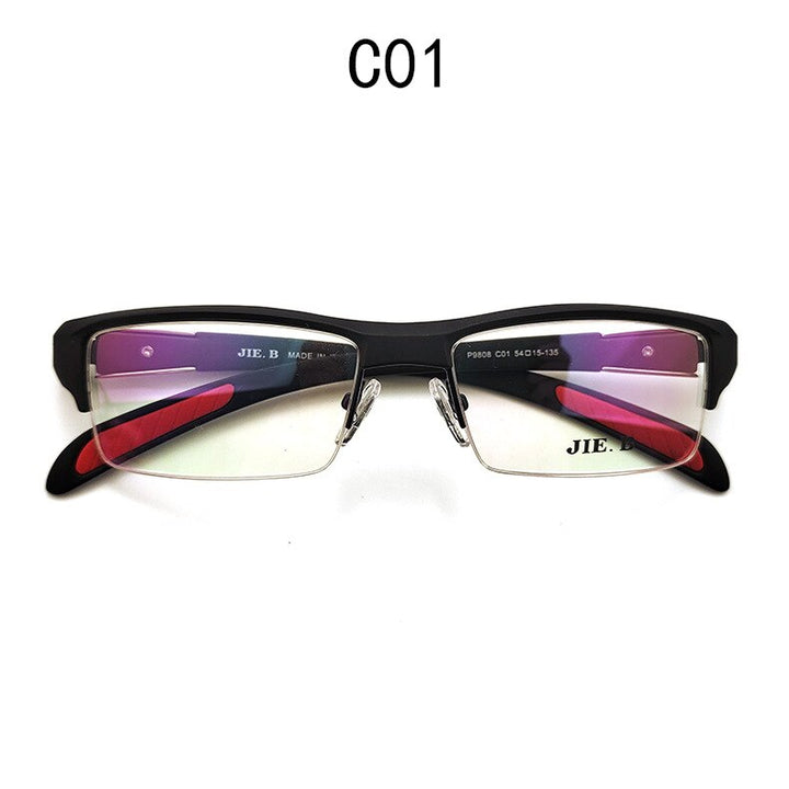 Cubojue Unisex Semi Rim Square Tr 90 Titanium Myopic Photochromic Reading Glasses P9808 Reading Glasses Cubojue no function lens 0 black red pad 