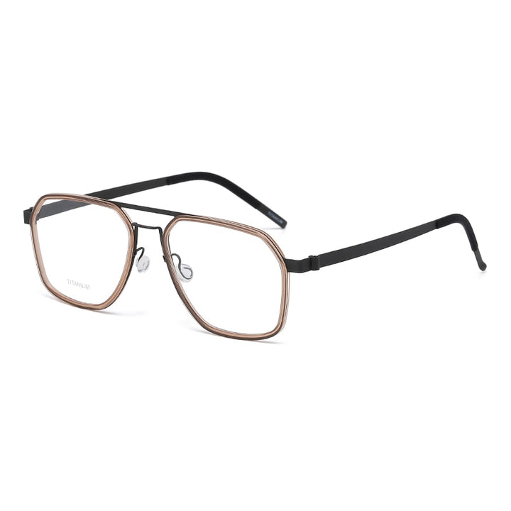 Reven Jate Unisex Full Rim Polygon Double Bridge Titanium Acetate Eyeglasses 9753 Full Rim Reven Jate brown