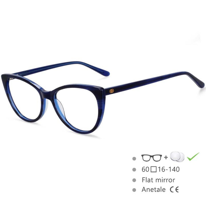 CCspace Women's Full Rim Cat Eye Acetate Frame Eyeglasses 54551 Full Rim CCspace Blue China