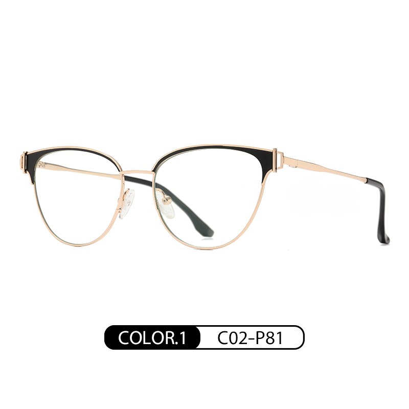 Zirosat Women's Full Rim Cat Eye Acetate Alloy Eyeglasses 8611 Full Rim Zirosat black-golden