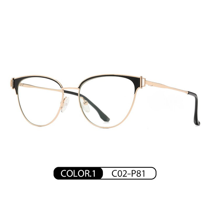 Zirosat Women's Full Rim Cat Eye Acetate Alloy Eyeglasses 8611 Full Rim Zirosat black-golden