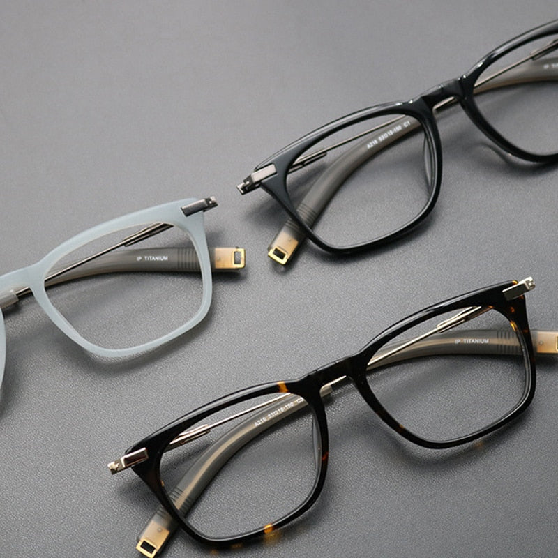 Gatenac Unisex Full Rim Square Titanium Acetate Frame Eyeglasses Gxyj768 Full Rim Gatenac