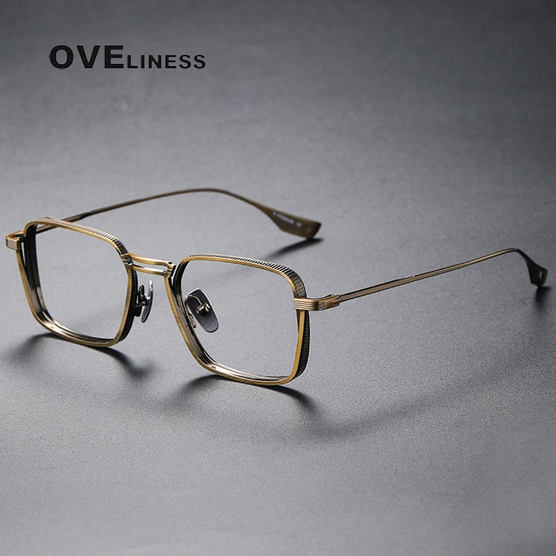 Oveliness Unisex Full Rim Square Double Bridge Titanium Eyeglasses Dlx125 Full Rim Oveliness bronze middle