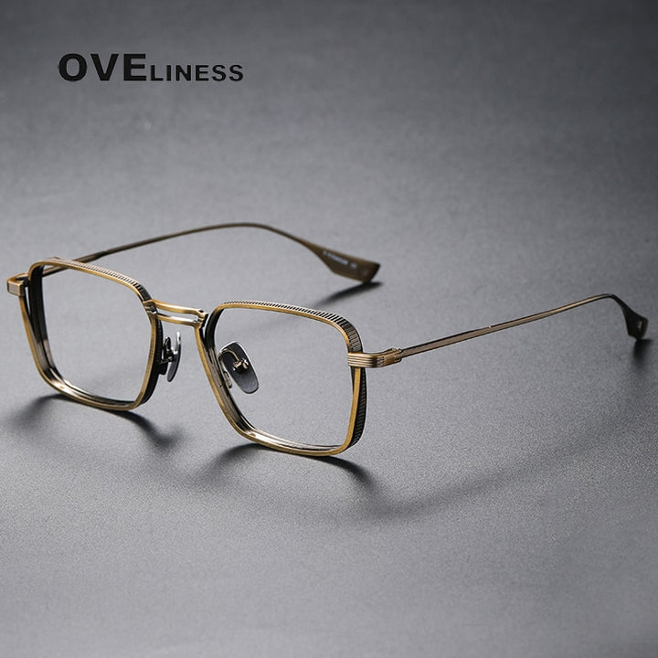 Oveliness Unisex Full Rim Square Double Bridge Titanium Eyeglasses Dlx125 Full Rim Oveliness bronze middle