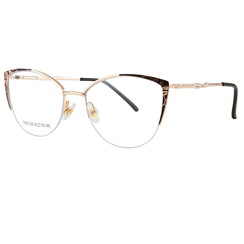 Yimaruili Women's Semi Rim Square Cat Eye Acetate Alloy Eyegllasses 87198 Semi Rim Yimaruili Eyeglasses Tea Gold C4