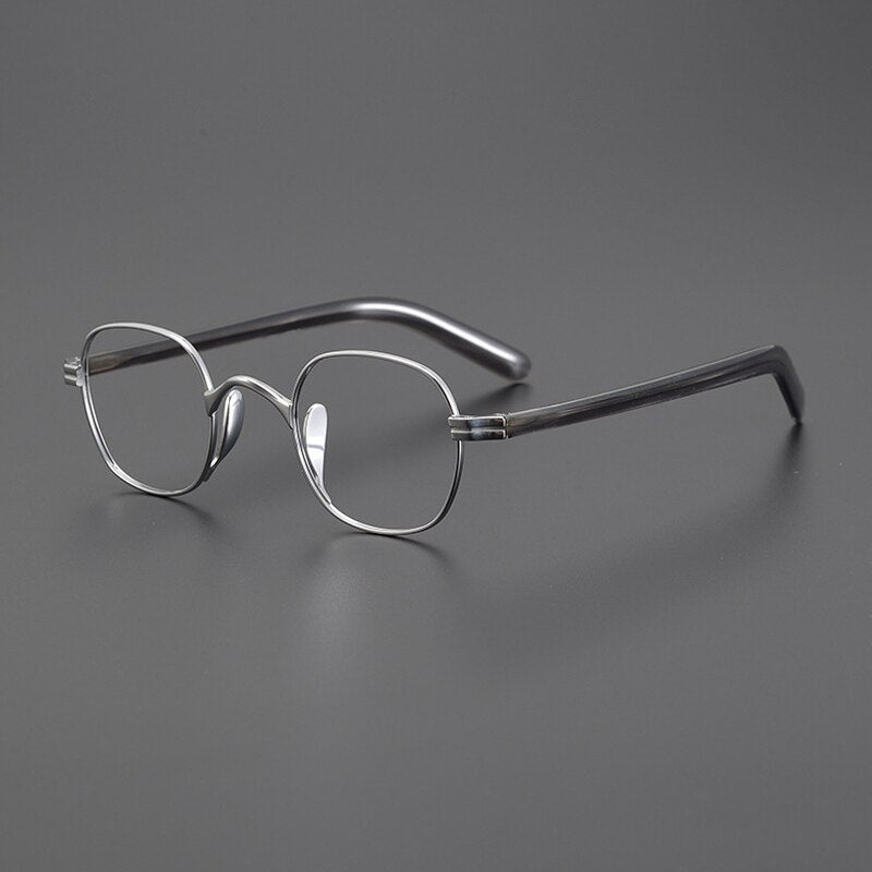 Gatenac Unisex Full Rim Small Square Acetate Titanium Eyeglasses Gxyj1014 Full Rim Gatenac Silver Gray