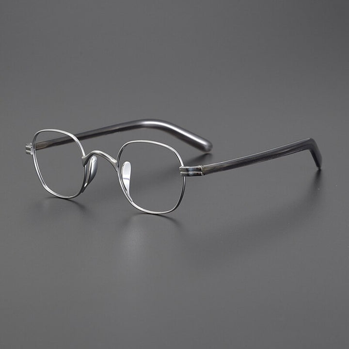 Gatenac Unisex Full Rim Small Square Acetate Titanium Eyeglasses Gxyj1014 Full Rim Gatenac Silver Gray