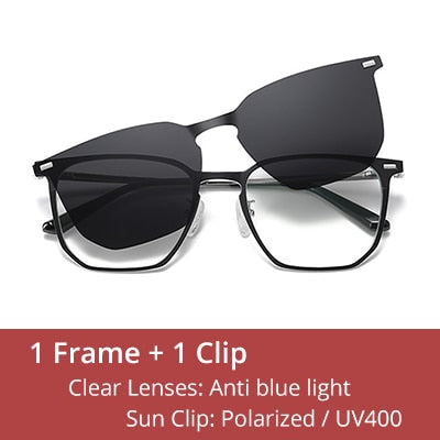 Ralferty Unisex Full Rim Square Alloy Acetate Eyeglasses With Clip On Polarized Sunglasses D8201 With Clip Ons Ralferty C05 Silver Black China As picture