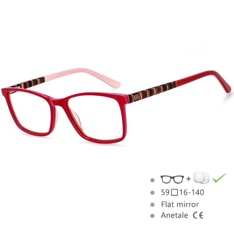 CCspace Men's Full Rim Square Acetate Frame Eyeglasses 54553 Full Rim CCspace Rose red China