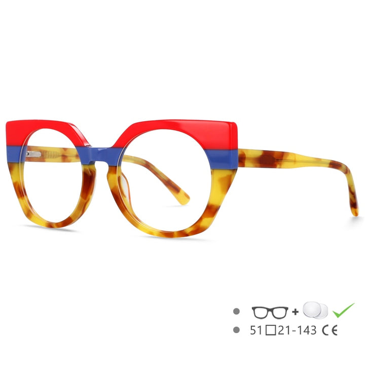 CCspace Unisex Full Rim Round Cat Eye Acetate Eyeglasses 55272 Full Rim CCspace Leopard China