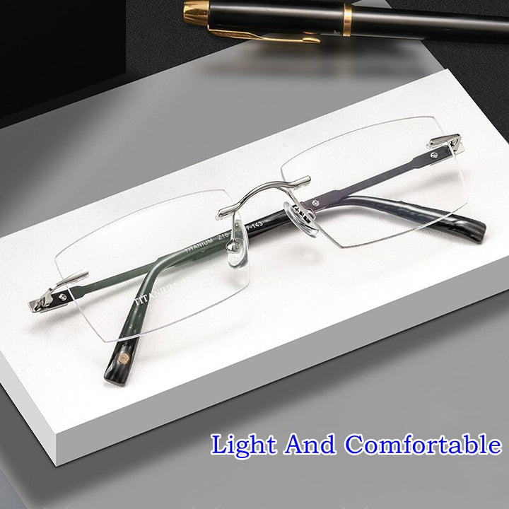 Yimaruili Unisex Rimless Large Square Rectangle Titanium Eyeglasses Z16WK Rimless Yimaruili Eyeglasses