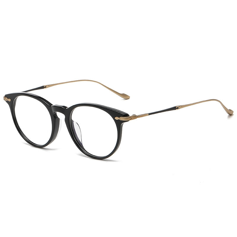Gatenac Unisex Full Rim Round Square Acetate Titanium Eyeglasses Gxyj994 Full Rim Gatenac Black Gold
