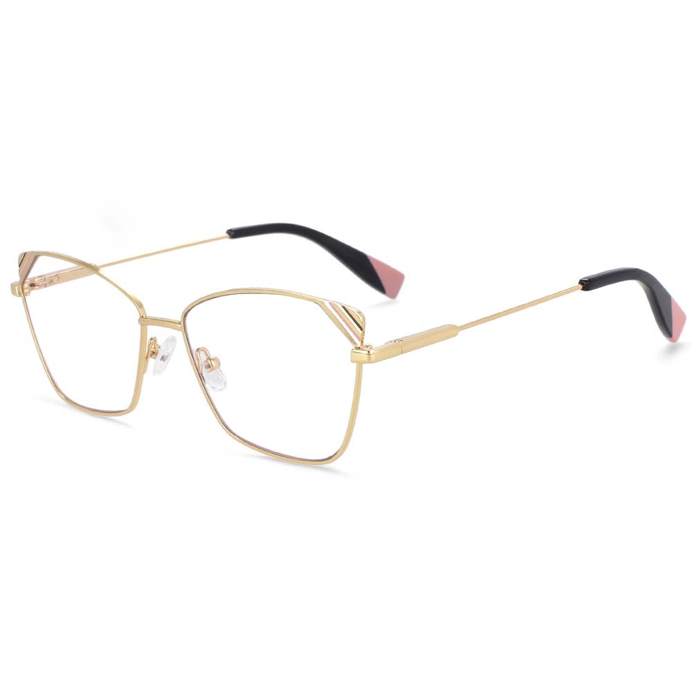CCspace Women's Full Rim Square Cat Eye Alloy Frame Eyeglasses 54125 Full Rim CCspace CN gold black
