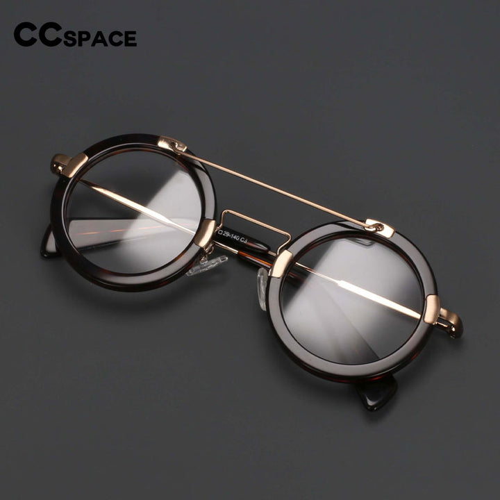 CCspace Unisex Full Rim Round Double Bridge Acetate Alloy Eyeglasses 55096 Full Rim CCspace