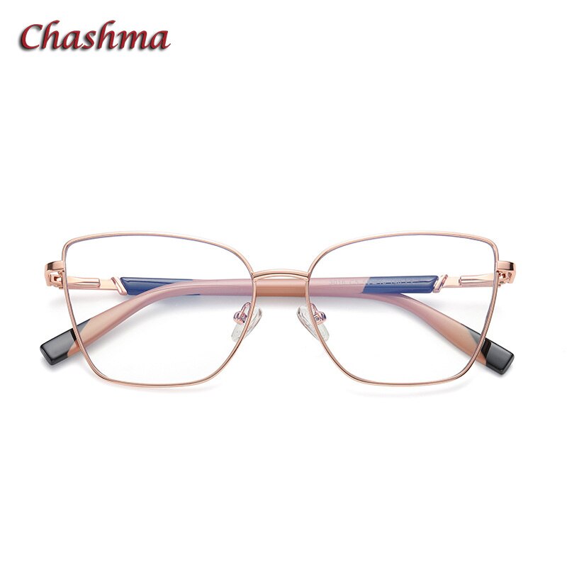 Chashma Ochki Unisex Full Rim Square Cat Eye Tr 90 Stainless Steel Eyeglasses 3016 Full Rim Chashma Ochki C5 Rose Gold  