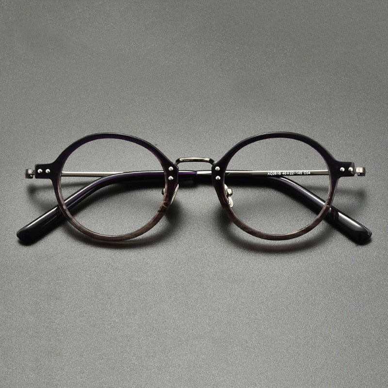 Gatenac Unisex Full Rim Round Titanium Acetate Eyeglasses Gxyj854 Full Rim Gatenac Brown Purple