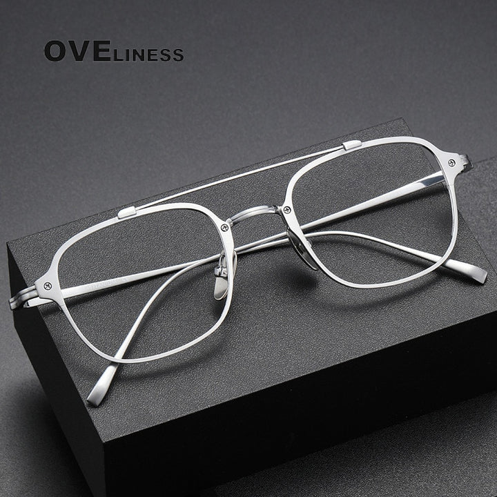 Oveliness Unisex Full Rim Square Double Bridge Titanium Eyeglasses Kj31 Full Rim Oveliness