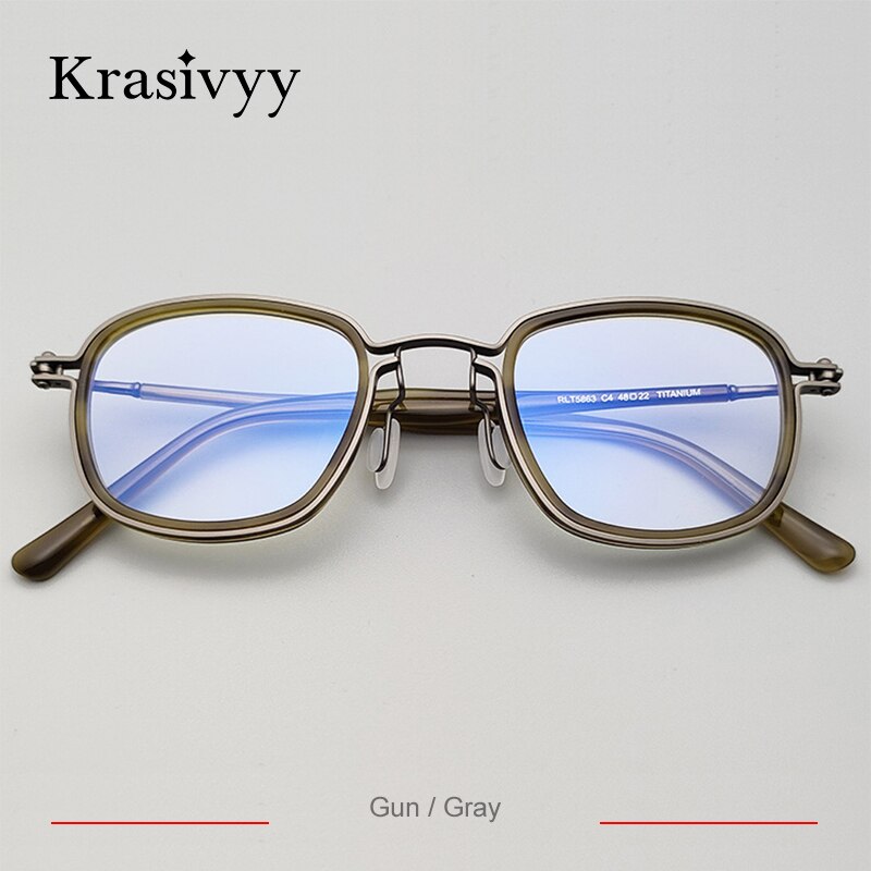 Krasivyy Men's Full Rim Square Titanium Acetate Eyeglasses Rlt5863 Full Rim Krasivyy Gun Gray CN