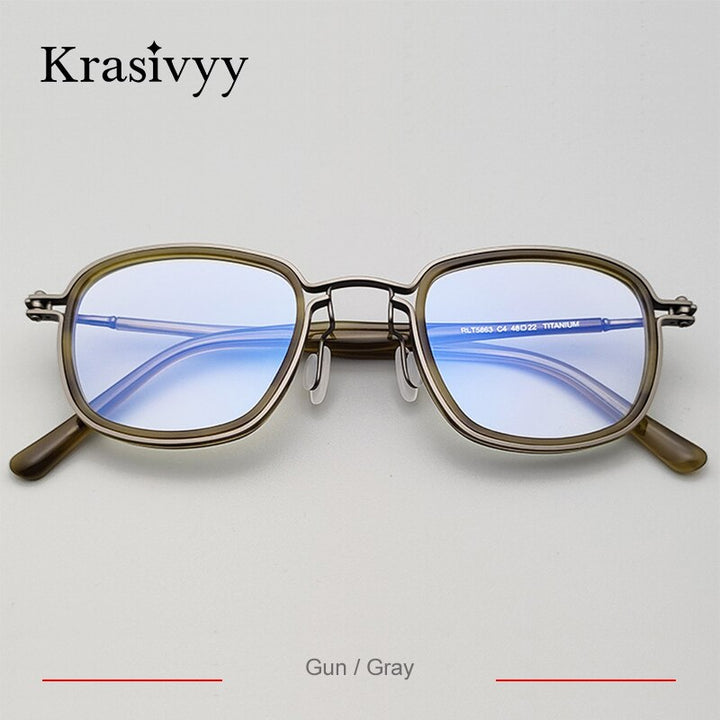 Krasivyy Men's Full Rim Square Titanium Acetate Eyeglasses Rlt5863 Full Rim Krasivyy Gun Gray CN