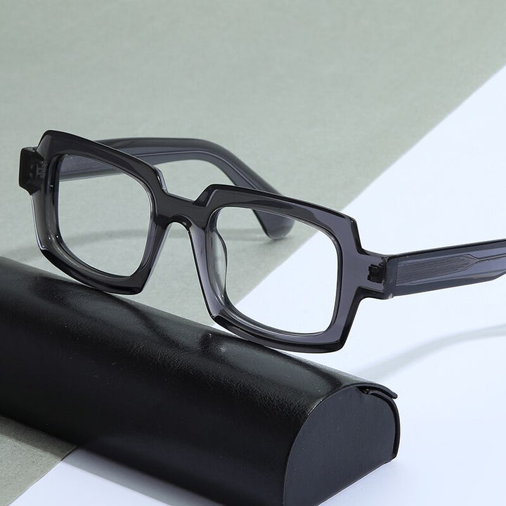 Gatenac Unisex Full Rim Square Handcrafted Acetate Frame Eyeglasses Gxyj822 Full Rim Gatenac Gray