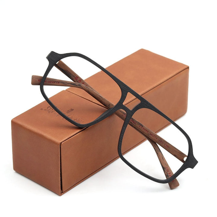 Hdcrafter Unisex Full Rim Big Square Double Bridge Wood Eyeglasses Ft8896 Full Rim Hdcrafter Eyeglasses