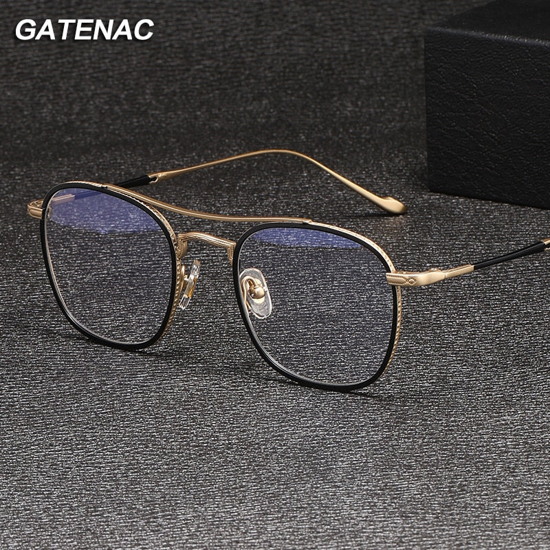 Gatenac Unisex Full Rim Square Double Bridge Titanium Eyeglasses Gxyj1040 Full Rim Gatenac