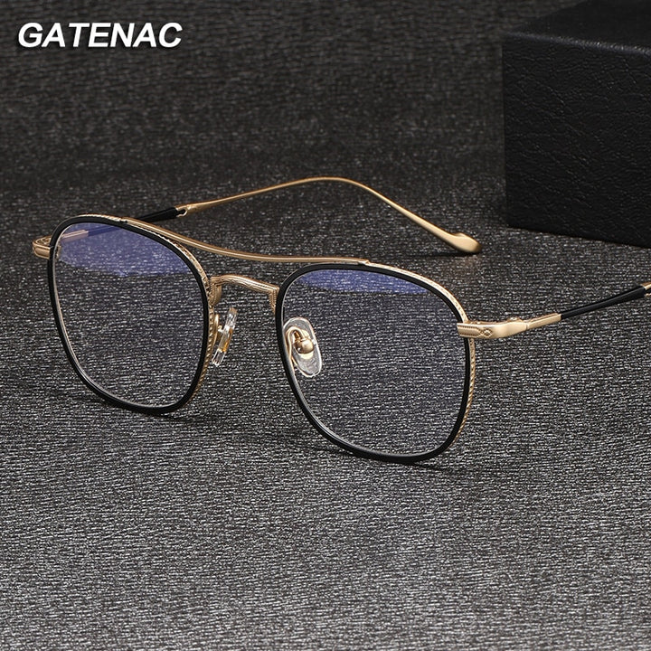 Gatenac Unisex Full Rim Square Double Bridge Titanium Eyeglasses Gxyj1040 Full Rim Gatenac