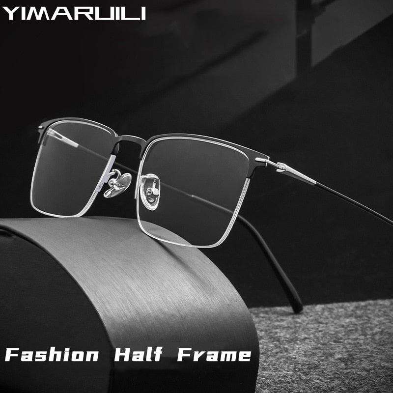 Yimaruili Men's Semi Rim Square Alloy Eyeglasses 0608 Semi Rim Yimaruili Eyeglasses