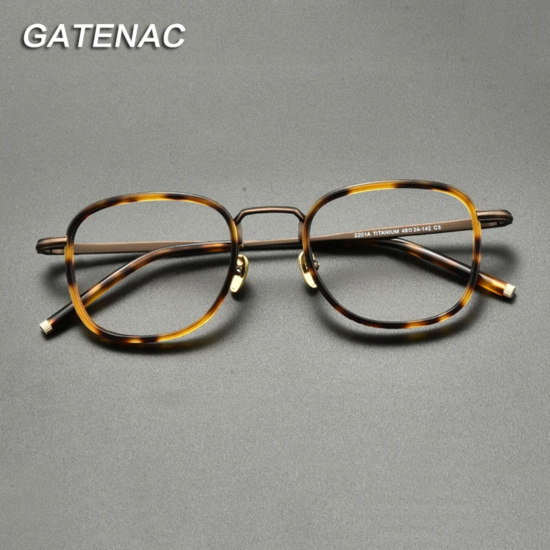 Gatenac Unisex Full Rim Square Titanium Acetate Eyeglasses Gxyj848 Full Rim Gatenac