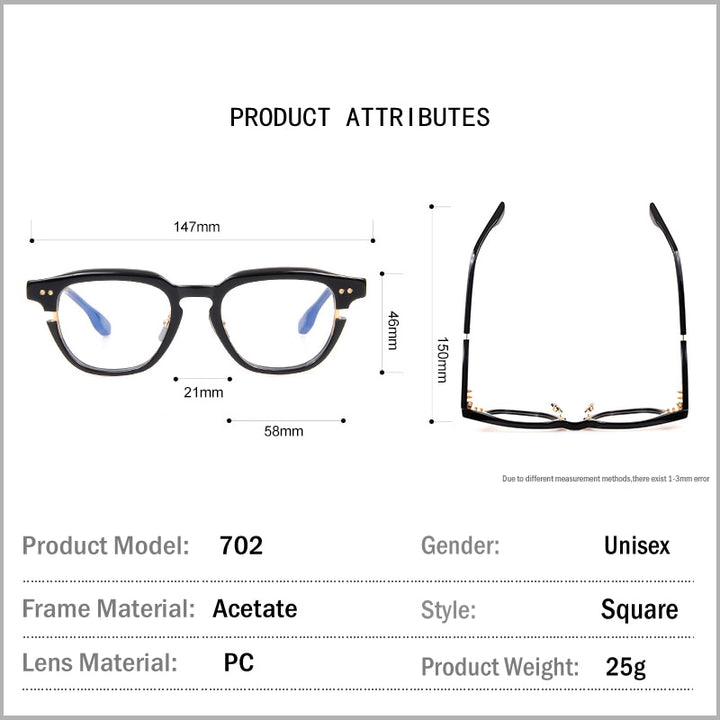 Muzz Unisex Full Rim Square Round Acetate Eyeglasses 702 Full Rim Muzz