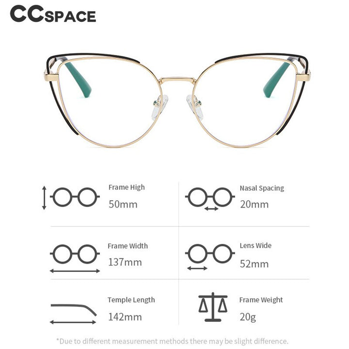 CCspace Women's Full Rim Cat Eye Acetate Alloy Eyeglasses 55253 Full Rim CCspace