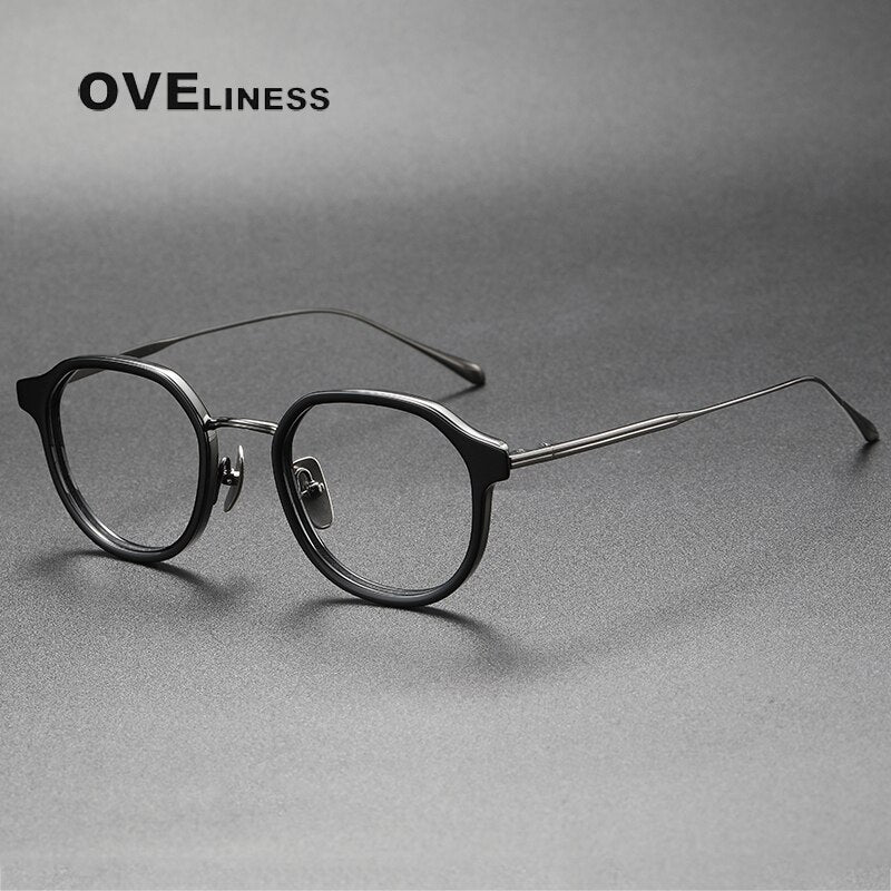 Oveliness Unisex Full Rim Round Acetate Titanium Eyeglasses Tango Full Rim Oveliness black gun