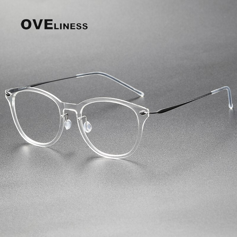 Oveliness Unisex Full Rim Round Acetate Titanium Eyeglasses 6506 Full Rim Oveliness transparent