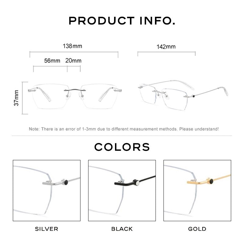 Hdcrafter Unisex Rimless Square Alloy Eyeglasses 0621 Rimless Hdcrafter Eyeglasses