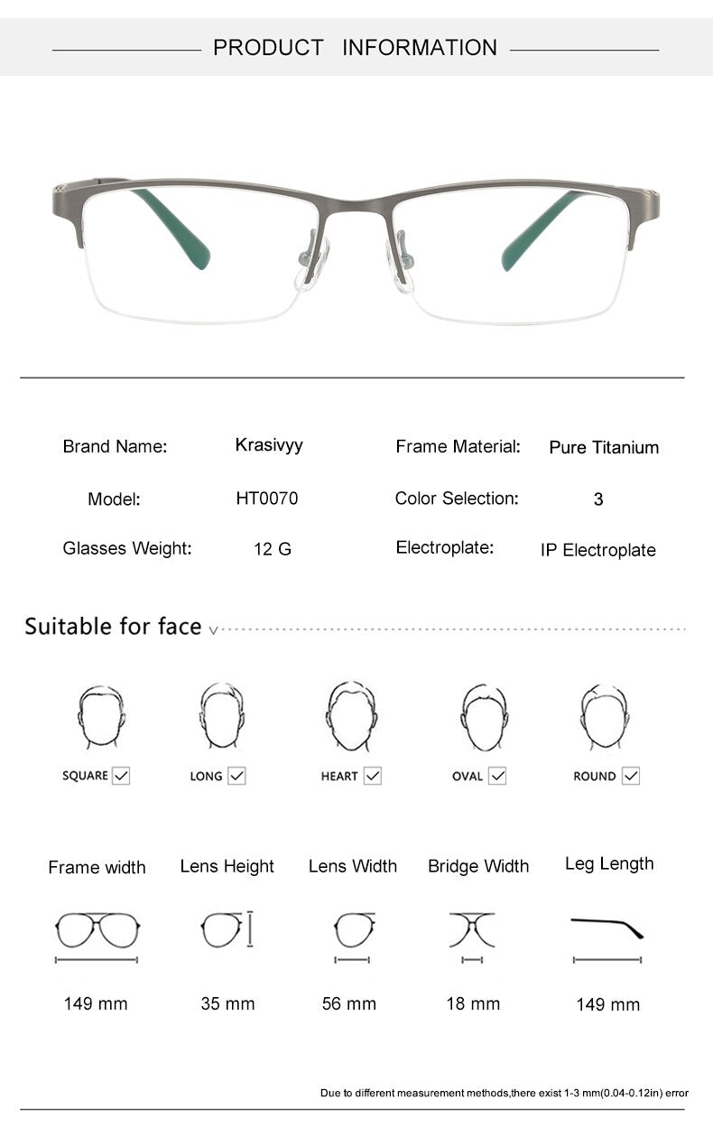 Krasivyy Men's Semi Rim Square Spring Hinge Titanium Eyeglasses Kr0070 Semi Rim Krasivyy