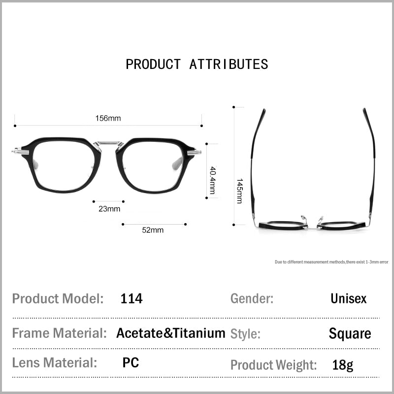 Muzz Unisex Full Rim Square Acetate Titanium Eyeglasses Dl413 Full Rim Muzz