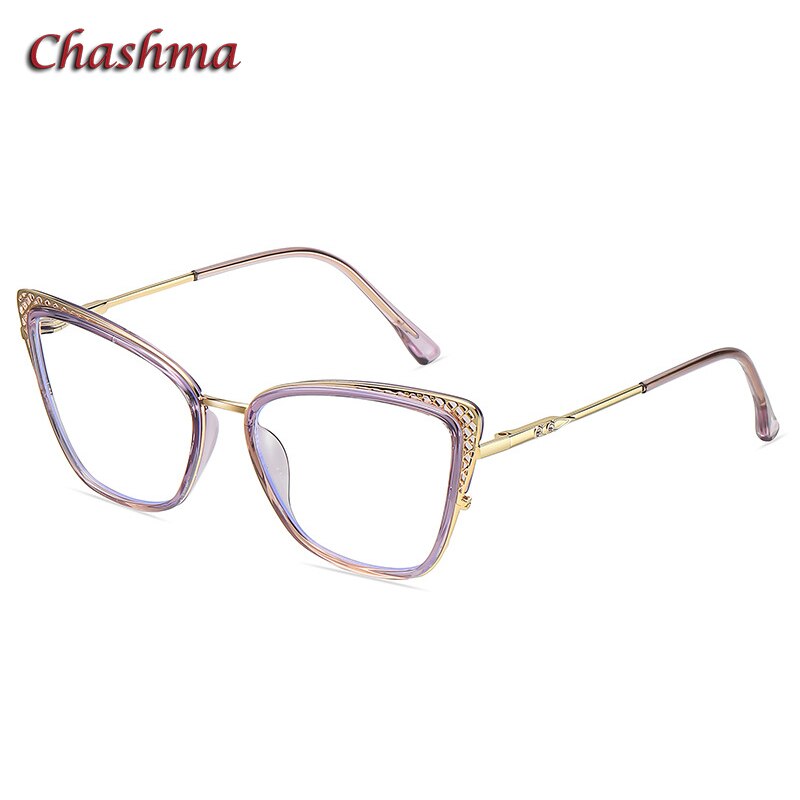 Chashma Women's Full Rim Cat Eye TR 90 Titanium Frame Eyeglasses 1525 Full Rim Chashma Transparent Pink