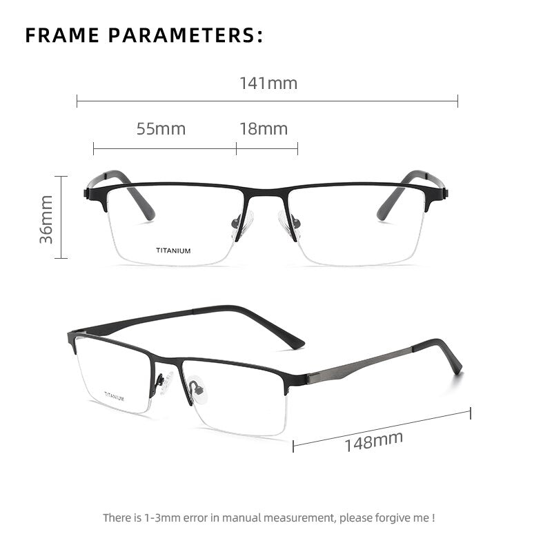 Zirosat Men's Semi Rim Square Titanium Eyeglasses P9867 Semi Rim Zirosat
