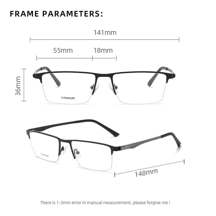 Zirosat Men's Semi Rim Square Titanium Eyeglasses P9867 Semi Rim Zirosat