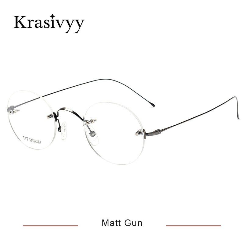 Krasivyy Unisex Rimless Round Titanium Eyeglasses Kr16035 Rimless Krasivyy Matt Gun CN