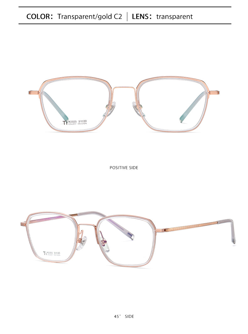 Reven Jate Unisex Full Rim Square Acetate Titanium Frame Eyeglasses R2325 Full Rim Reven Jate
