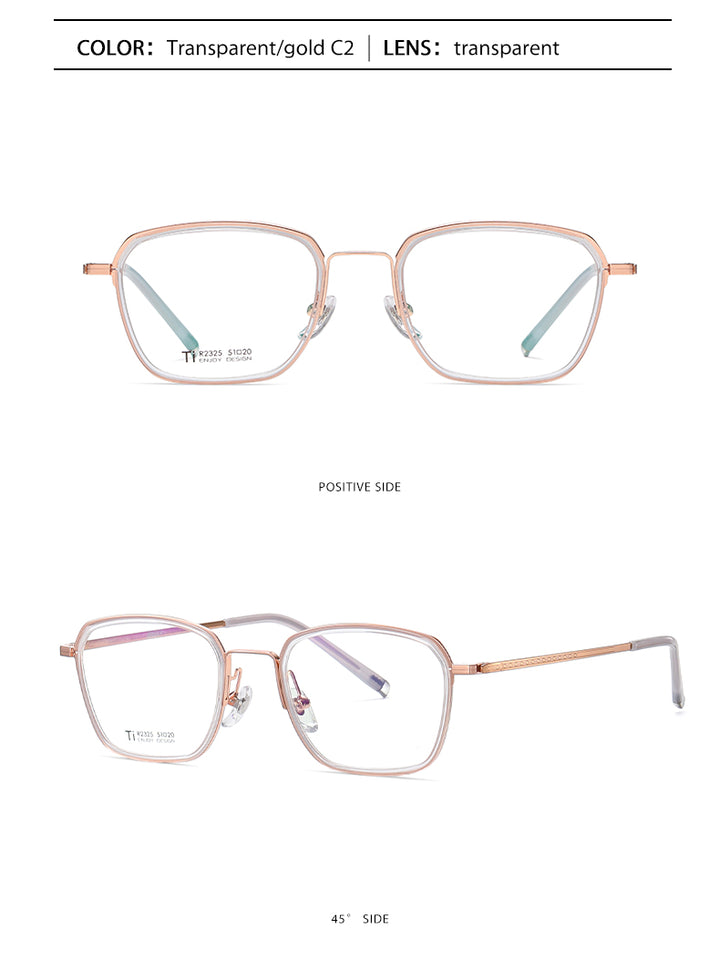 Reven Jate Unisex Full Rim Square Acetate Titanium Frame Eyeglasses R2325 Full Rim Reven Jate