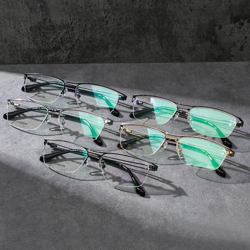 Reven Jate Men's Semi Rim Irregular Square Titanium Eyeglasses LA6153 Semi Rim Reven Jate