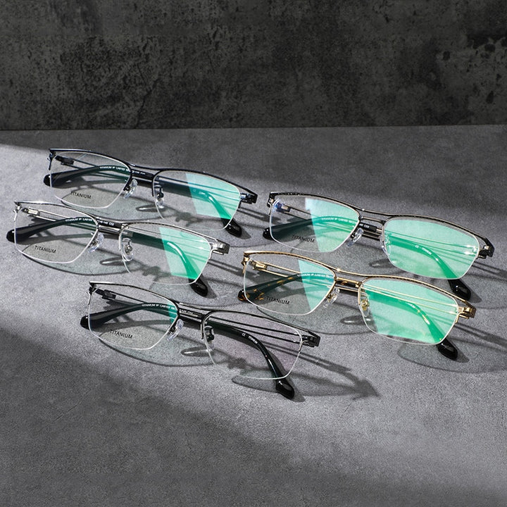 Reven Jate Men's Semi Rim Irregular Square Titanium Eyeglasses LA6153 Semi Rim Reven Jate