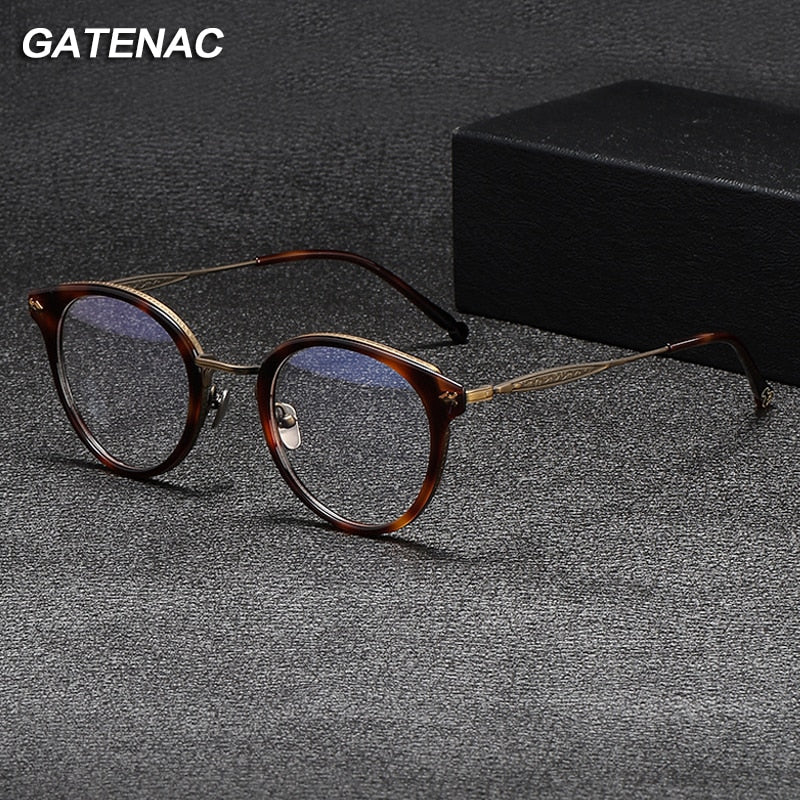 Gatenac Unisex Full Rim Round Acetate Titanium Eyeglasses Gxyj1058 Full Rim Gatenac